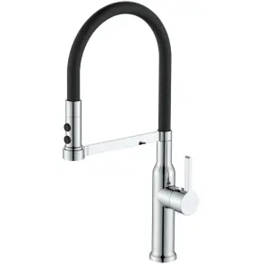 Смеситель для кухни MIXXUS PREMIUM PULL 017 REFL.BLACK (Цвет хром+силик.вылив черный) (MI8277) №1