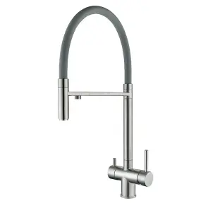Смеситель кухонный на две воды с гибким изливом Zerix KIT-021 Refl.Gray (нерж. сталь) (ZX4861) №1