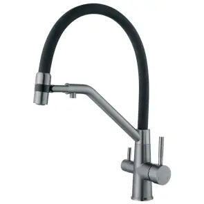 Смеситель для кухни с силиконовым изливом Zerix MAG-021 Graphite Refl.Black из нерж. стали SUS304 с выходом для пит.воды (ZX6005) №1