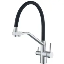Смеситель для кухни с силиконовым изливом Zerix FUL-021 Refl.Black из нерж. стали SUS304 с выходом для пит.воды (ZX5997)