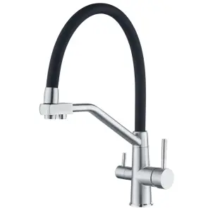 Смеситель для кухни с силиконовым изливом Zerix FUL-021 Refl.Black из нерж. стали SUS304 с выходом для пит.воды (ZX5997) №1