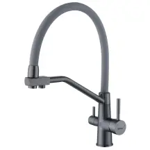 Змішувач для кухні з силіконовим виливом Zerix FUL-021 Graphite Refl.Gray з нерж. сталі SUS304 з виходом для пит.води (ZX6000)