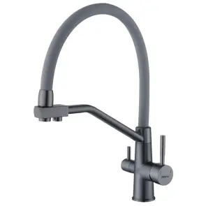 Смеситель для кухни с силиконовым изливом Zerix FUL-021 Graphite Refl.Gray из нерж. стали SUS304 с выходом для пит.воды (ZX6000) №1