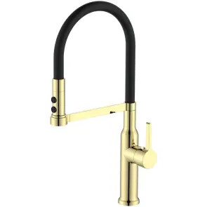Смеситель для кухни MIXXUS PREMIUM PULL 017 BRUSHED GOLD REFL.BLACK (Кол.мат.зол.+сил.вил.чер.) (MI8280) №1