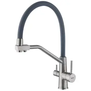 Смеситель для кухни с силиконовым изливом Zerix FUL-021 Refl.Gray из нерж. стали SUS304 с выходом для пит.воды (ZX5998) №1