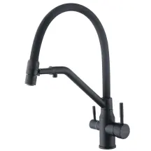 Смеситель для кухни с силиконовым изливом Zerix MAG-021 Black Refl.Black из нерж. стали SUS304 с выходом для пит.воды (ZX6006)