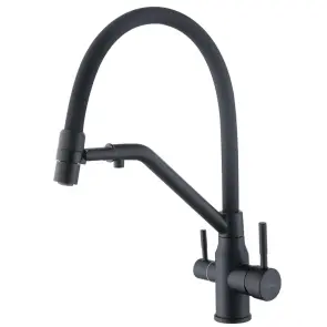 Змішувач для кухні з силіконовим виливом Zerix MAG-021 Black Refl.Black з нерж. сталі SUS304 з виходом для пит.води (ZX6006) №1