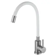 Смеситель кухонный с белым силиконовым изливом Zerix LUX-011 Refl.White (нерж. сталь) (ZX4877)