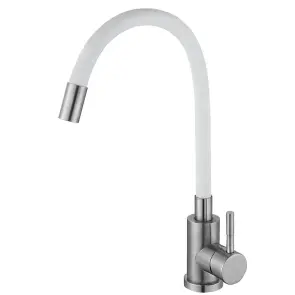 Смеситель кухонный с белым силиконовым изливом Zerix LUX-011 Refl.White (нерж. сталь) (ZX4877) №1