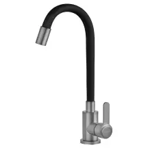 Смеситель для кухни с силиконовым изливом Champion EZA-011 Graphite REFL.Black из нерж.стали (вылив черный) (MX9555)