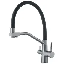 Смеситель для кухни с силиконовым изливом Zerix FUL-021 Graphite Refl.Black из нерж. стали SUS304 с выходом для пит.воды (ZX5999)