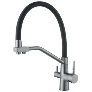 Змішувач для кухні з силіконовим виливом Zerix FUL-021 Graphite Refl.Black з нерж. сталі SUS304 з виходом для пит.води (ZX5999) №1