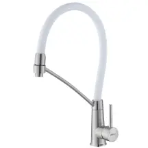 Смеситель для кухни с силиконовым изливом Zerix FUL-017 Refl.White из нерж. стали SUS304 (вил.белый) (ZX5994)