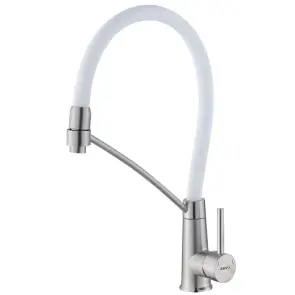 Смеситель для кухни с силиконовым изливом Zerix FUL-017 Refl.White из нерж. стали SUS304 (вил.белый) (ZX5994) №1