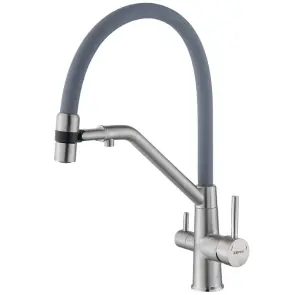 Смеситель для кухни с силиконовым изливом Zerix MAG-021 Refl.Gray из нерж. стали SUS304 с выходом для пит.воды (вил.серый) (ZX6004) №1