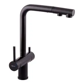 Смеситель кухонный на две воды Zerix LUX-024 Black с выдвижной воронкой (нерж. сталь) (ZX5556) №1