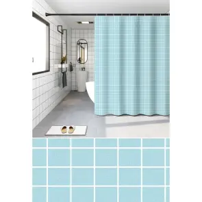 Шторка для ванной Zerix SCP-023-180x180 из PEVA (полиэтиленвинилацетата) (Узор "Клетка" голубя) (ZX6096) №1