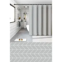 Шторка для ванной Zerix SCP-012-180x180 из PEVA (полиэтиленвинилацетата) (Узор "Зигзаг" серый) (ZX6085)