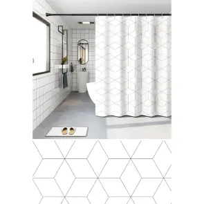 Шторка для ванной Zerix SCP-020-180x180 из PEVA (полиэтиленвинилацетата) (Узор "Зигзаг" белый) (ZX6093) №1