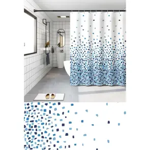 Шторка для ванной Zerix SCP-009-180x180 из PEVA (полиэтиленвинилацетата) (Узор "Брызги" синие) (ZX6082) №4