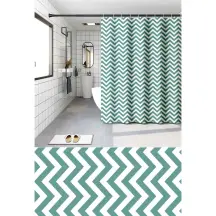 Шторка для ванной Zerix SCP-015-180x200 из PEVA (полиэтиленвинилацетата) (Узор "Зигзаг" бело-зеленый) (ZX6088)
