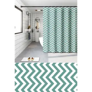 Шторка для ванной Zerix SCP-015-180x200 из PEVA (полиэтиленвинилацетата) (Узор "Зигзаг" бело-зеленый) (ZX6088) №1