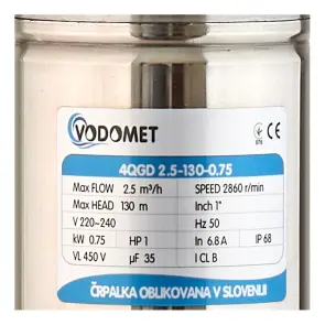Глибинний насос для криниці Vodomet 4QGD Н=130М, Q=40л/хв, P=750 Вт (VO4158) №3