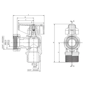 Кран кульовий кутовий Н/Г, ручка "метелик" червона Roho R116-075 -3/4"х3/4" ВЗ (RO0237) №2