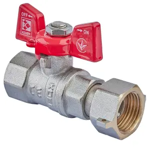Кран кульовий Koer KR.222 - 1/2" FF ГГМ з накидною гайкою, ручка "метелик" червона (KR4769) №1