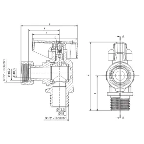 Кран шаровой Roho R116-050 -1/2"х1/2" ВЗ угловой Н/Г, ручка "бабочка" красная (RO0235) №2