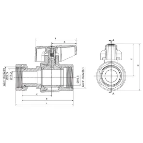 Кран кульовий Roho R115-075B -3/4"х3/4" прямий Н/Г, ручка "метелик" чорна (RO0234) №2