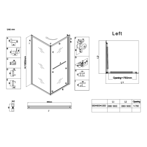 Душевая кабина без поддона Koer SR SC09-90x90x200-L-TR-07 прозрачное стекло Easy Clean 6мм Графит (KR5685) №5