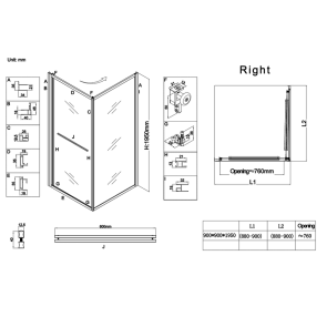 Душова кабіна без піддону Koer SR SC09-90x90x200-R-TR-12 прозоре скло Easy Clean 6мм Матове золото (KR5771) №3