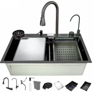 Мийка багатофункціональна Zerix ZH7546-SET-07 Micro Decor Graphite з вбудованим змішувачем з нерж.сталі (ZM5591) №2