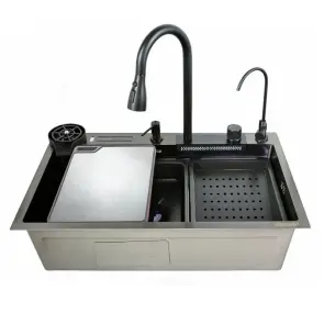 Мийка багатофункціональна Zerix ZH7546-SET-06 Micro Decor Graphite з вбудованим змішувачем з нерж.сталі (ZM5587) №1