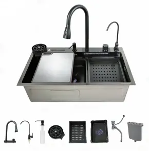 Мийка багатофункціональна Zerix ZH7546-SET-06 Micro Decor Graphite з вбудованим змішувачем з нерж.сталі (ZM5587) №3