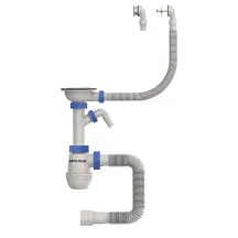 Сифон для кухни Mixxus SK-07-B 3 1/2"x40 с нерж.сеткой, отводом для стиральной машины, гибким круг. переливом (MI8199)
