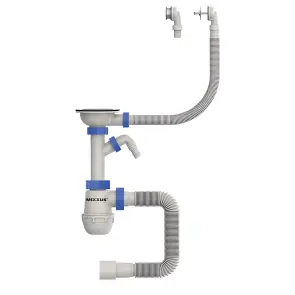 Сифон для кухні Mixxus SK-07-B 3 1/2"x40 з нерж.сіткою, відведенням для пральної машини, гнучким круг. переливом (MI8199) №1