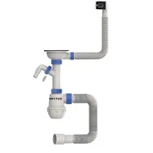 Сифон для кухни Mixxus SK-02-B 3 1/2"x40 с нерж.сеткой, отводом для стиральной машины, гибким прямок. переливом (MI8195)