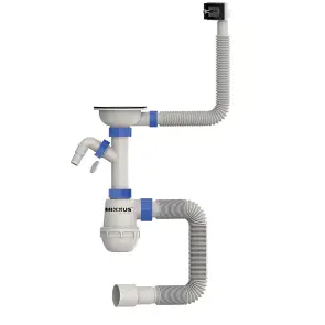 Сифон для кухни Mixxus SK-02-B 3 1/2"x40 с нерж.сеткой, отводом для стиральной машины, гибким прямок. переливом (MI8195) №1