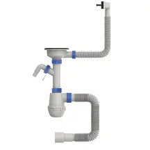 Сифон для кухни Mixxus SK-05-BL 3 1/2"x40 с пластиковой сеткой, отводом для стиральной машины, гибким прямок. переливом (MI8192)
