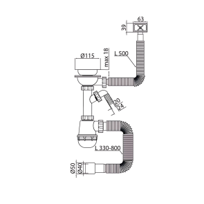 Сифон для кухні Mixxus SK-05-BL 3 1/2"x40 з пластиковою сіткою, відведенням для пральної машини, гнучким прямок. переливом (MI8192) №2