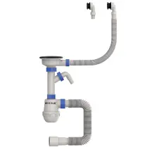 Сифон для кухни Mixxus SK-06-BL 3 1/2"x40 с пластиковой сеткой, отводом для стиральной машины, гибким круг. переливом (MI8196)