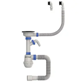 Сифон для кухні Mixxus SK-06-BL 3 1/2"x40 з пластиковою сіткою, відведенням для пральної машини, гнучким круг. переливом (MI8196) №1