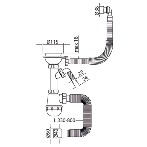 Сифон для кухні Mixxus SK-06-BL 3 1/2"x40 з пластиковою сіткою, відведенням для пральної машини, гнучким круг. переливом (MI8196) №2