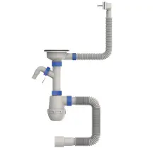 Сифон для кухни Mixxus SK-05-WH 3 1/2"x40 с пластиковой сеткой, отводом для стиральной машины, гибким прямок. переливом (MI8193)