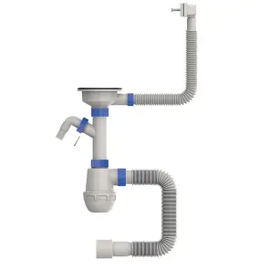 Сифон для кухни Mixxus SK-05-WH 3 1/2"x40 с пластиковой сеткой, отводом для стиральной машины, гибким прямок. переливом (MI8193) №1