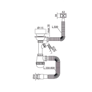 Сифон для кухни Mixxus SK-05-WH 3 1/2"x40 с пластиковой сеткой, отводом для стиральной машины, гибким прямок. переливом (MI8193) №2