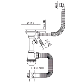Сифон для кухни Mixxus SK-06-WH 3 1/2"x40 с пластиковой сеткой, отводом для стиральной машины, гибким круг. переливом (MI8197) №2