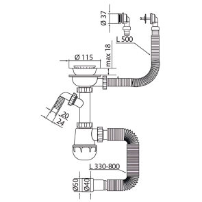 Сифон для кухні Mixxus SK-07-B 3 1/2"x40 з нерж.сіткою, відведенням для пральної машини, гнучким круг. переливом (MI8199) №4